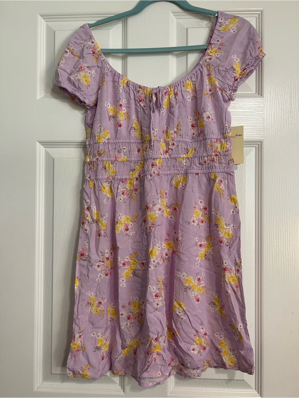 BeBop Lavender Floral Puff Sleeve Smocked Dress